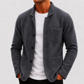 Men's knit cardigan in gray, full-length shot