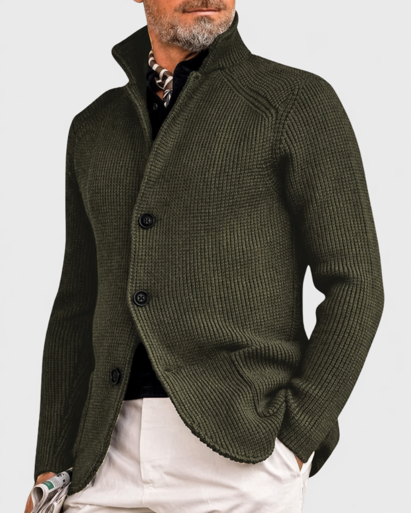 Men's winter coat in olive green, full-length shot