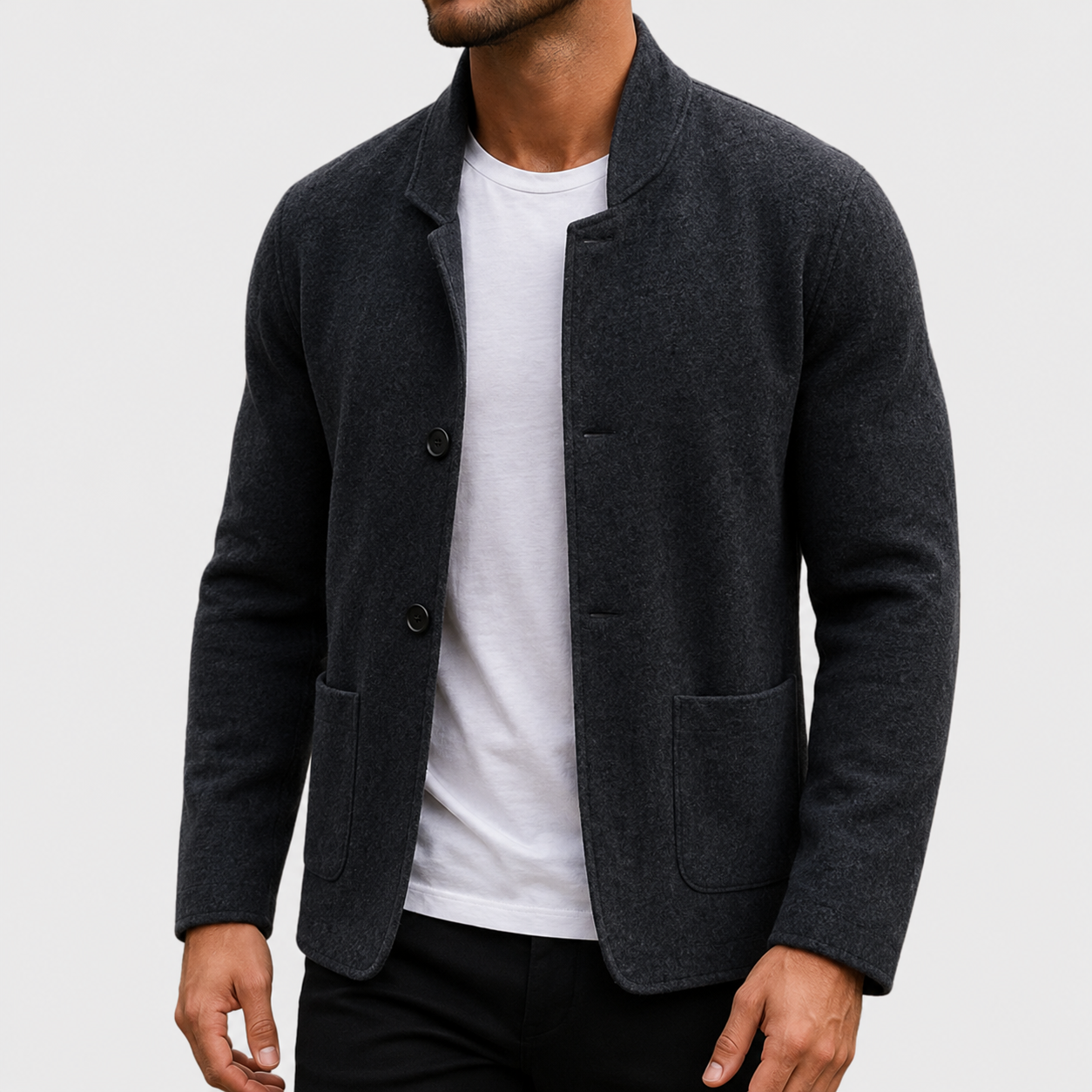Men's knit cardigan in black, front view