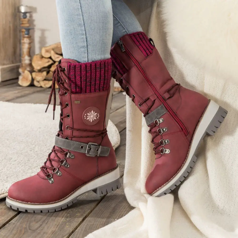 Orthopedic Winter Boots for Women — Waterproof, Anti-Slip Rubber Sole in Red