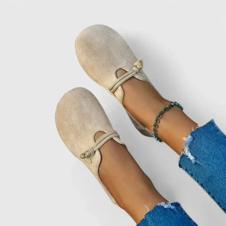 Comfortable orthopedic loafers for women, pair viewed from above