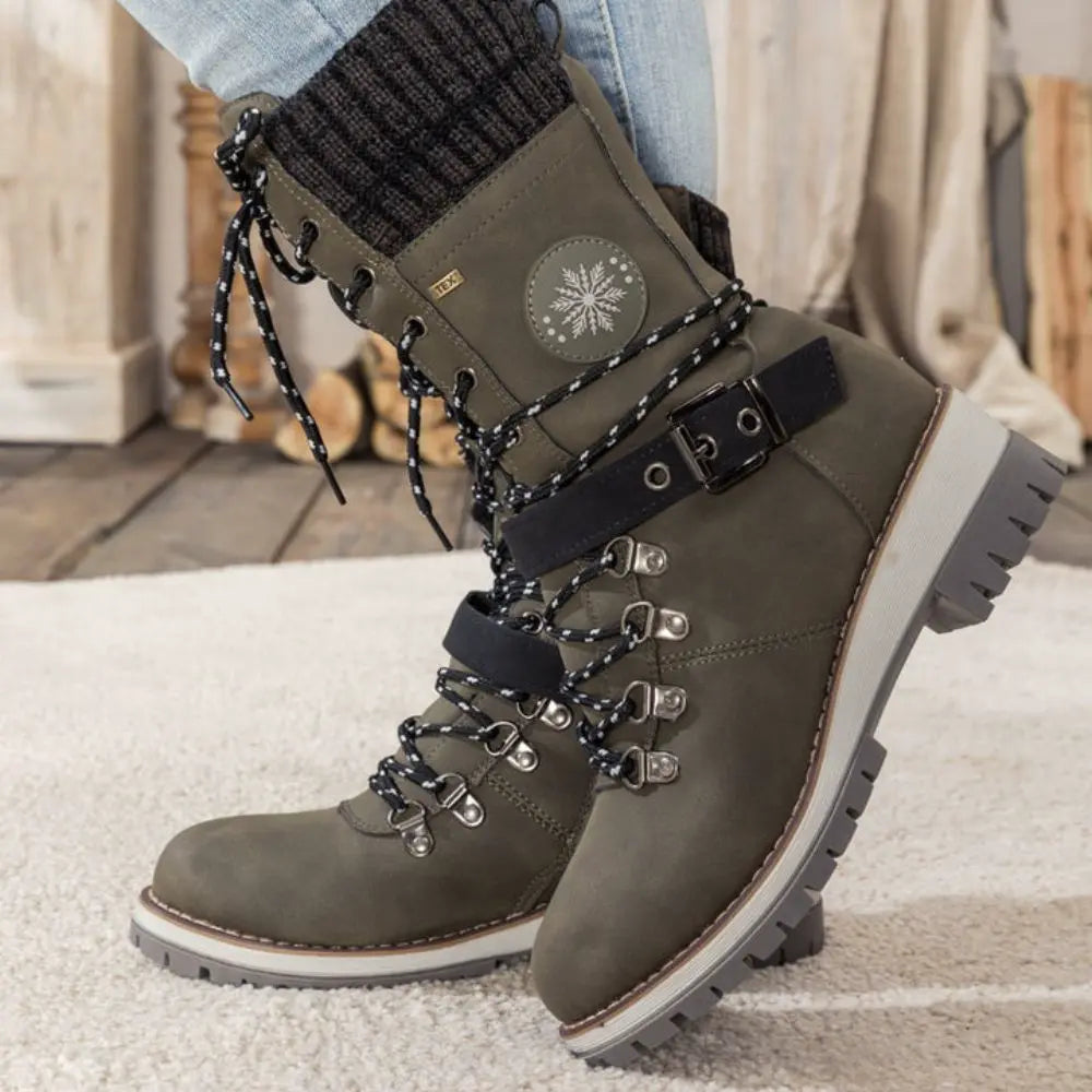 Orthopedic Winter Boots for Women — Waterproof, Anti-Slip Rubber Sole in Green