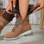Orthopedic winter boots for women in purple, pair shown together