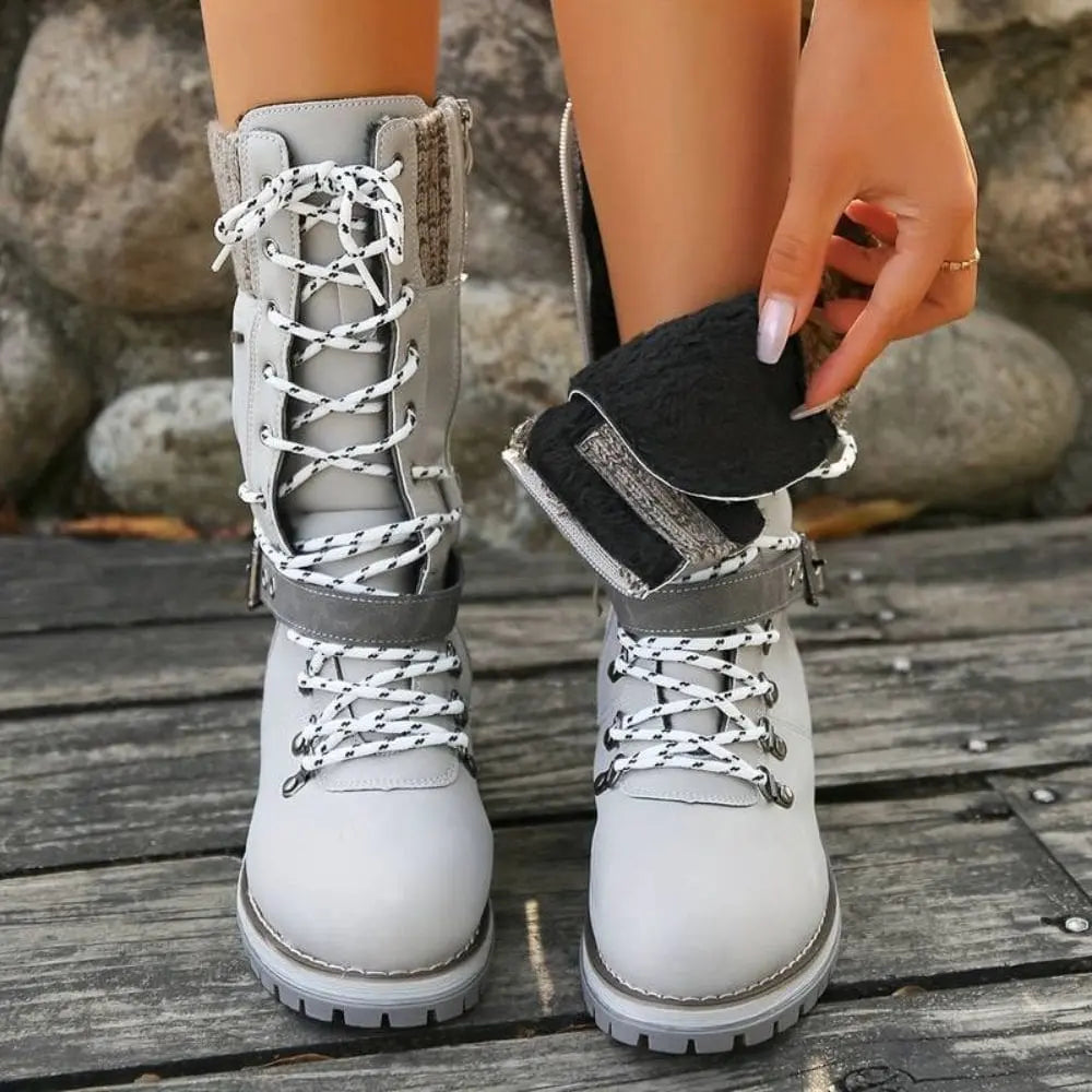 Orthopedic winter boots for women in red, side profile