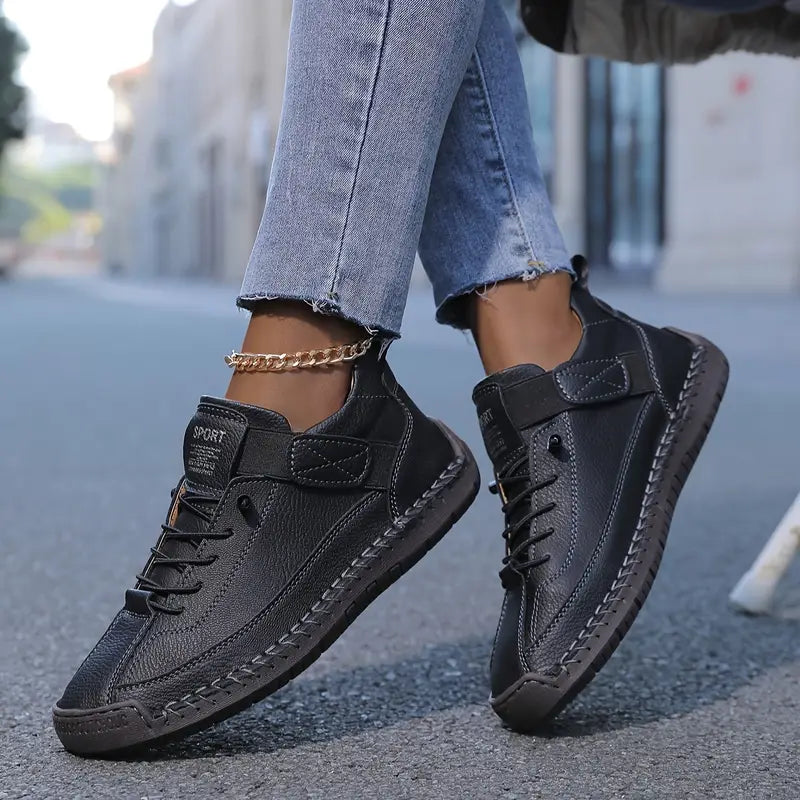Close view of the elastic side panels on the slip on orthopedic sneaker