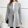 Gray jacquard knit longline coat for women, full length front view