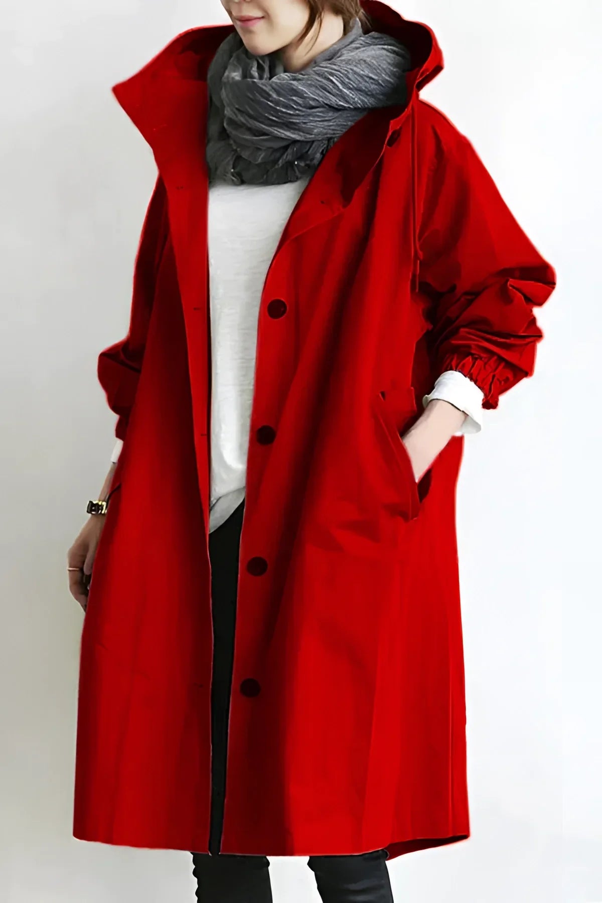 Hooded Raincoat for Women — Waterproof Cotton Blend, Oversized, S to 5XL in Red