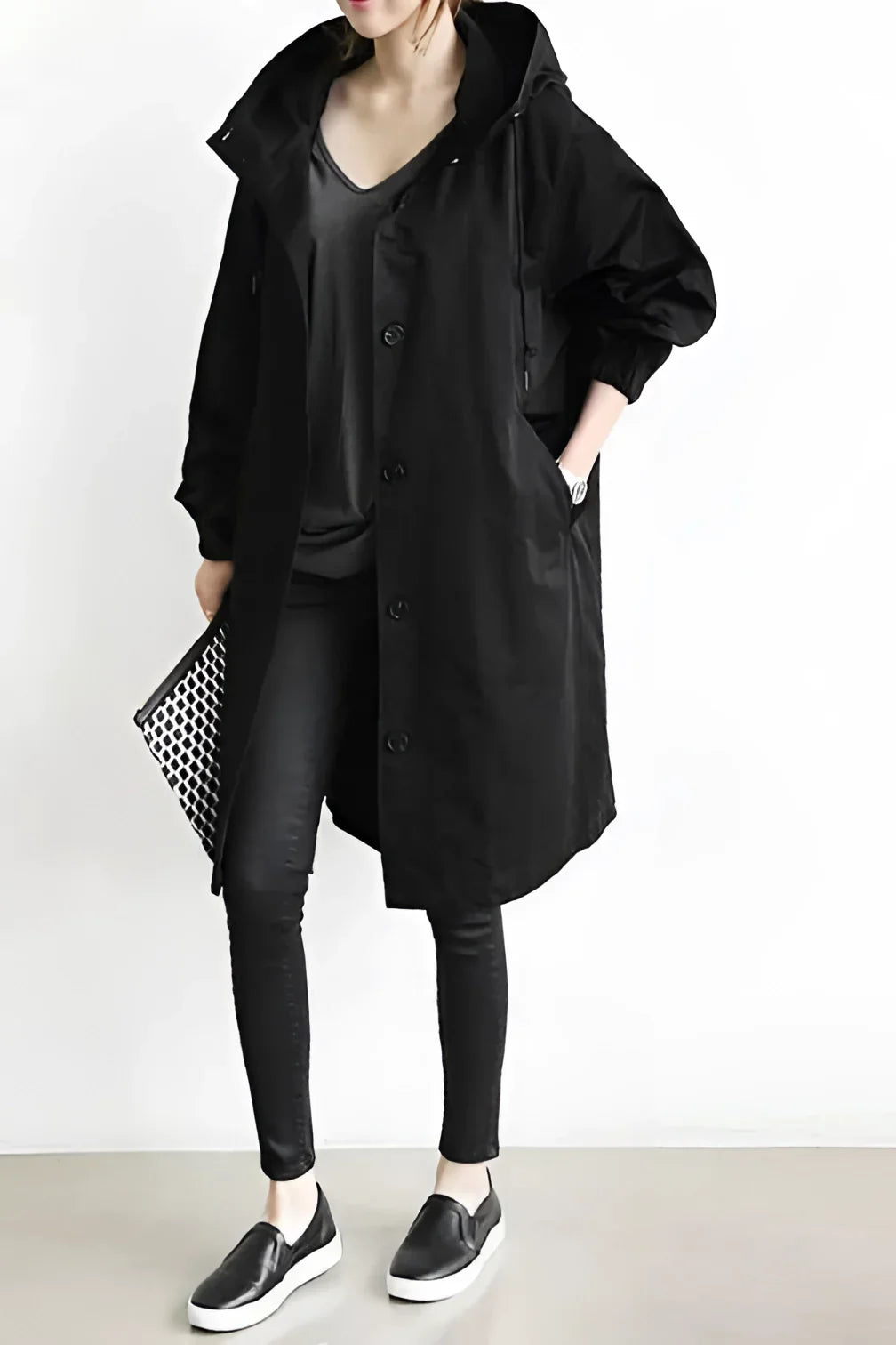 Hooded Raincoat for Women — Waterproof Cotton Blend, Oversized, S to 5XL in Black