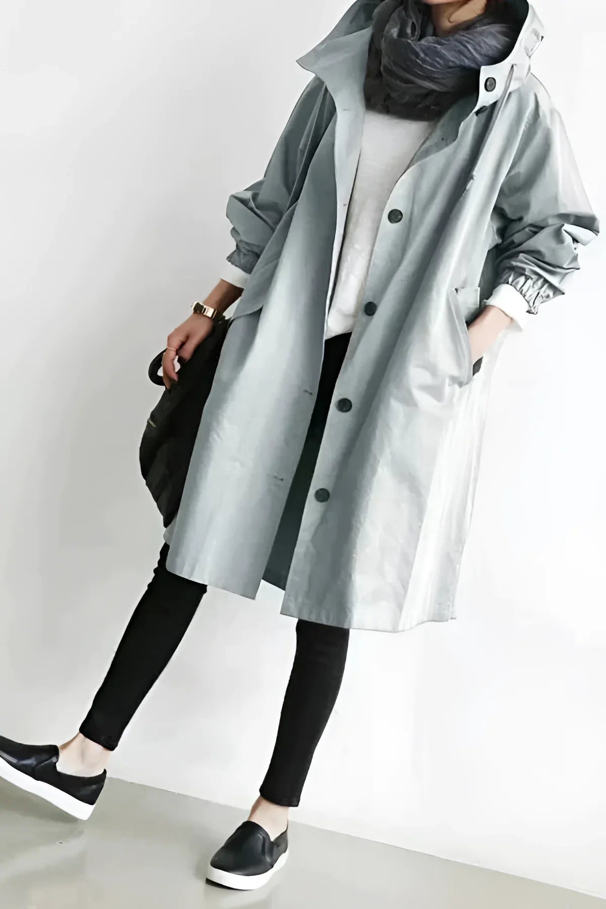 Hooded Raincoat for Women — Waterproof Cotton Blend, Oversized, S to 5XL in Gray