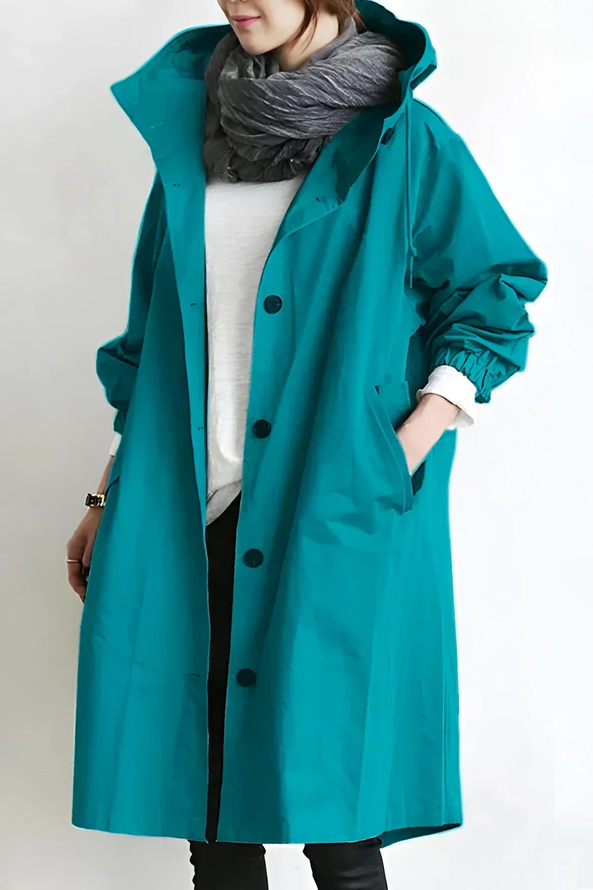 Hooded Raincoat for Women — Waterproof Cotton Blend, Oversized, S to 5XL in Light Blue