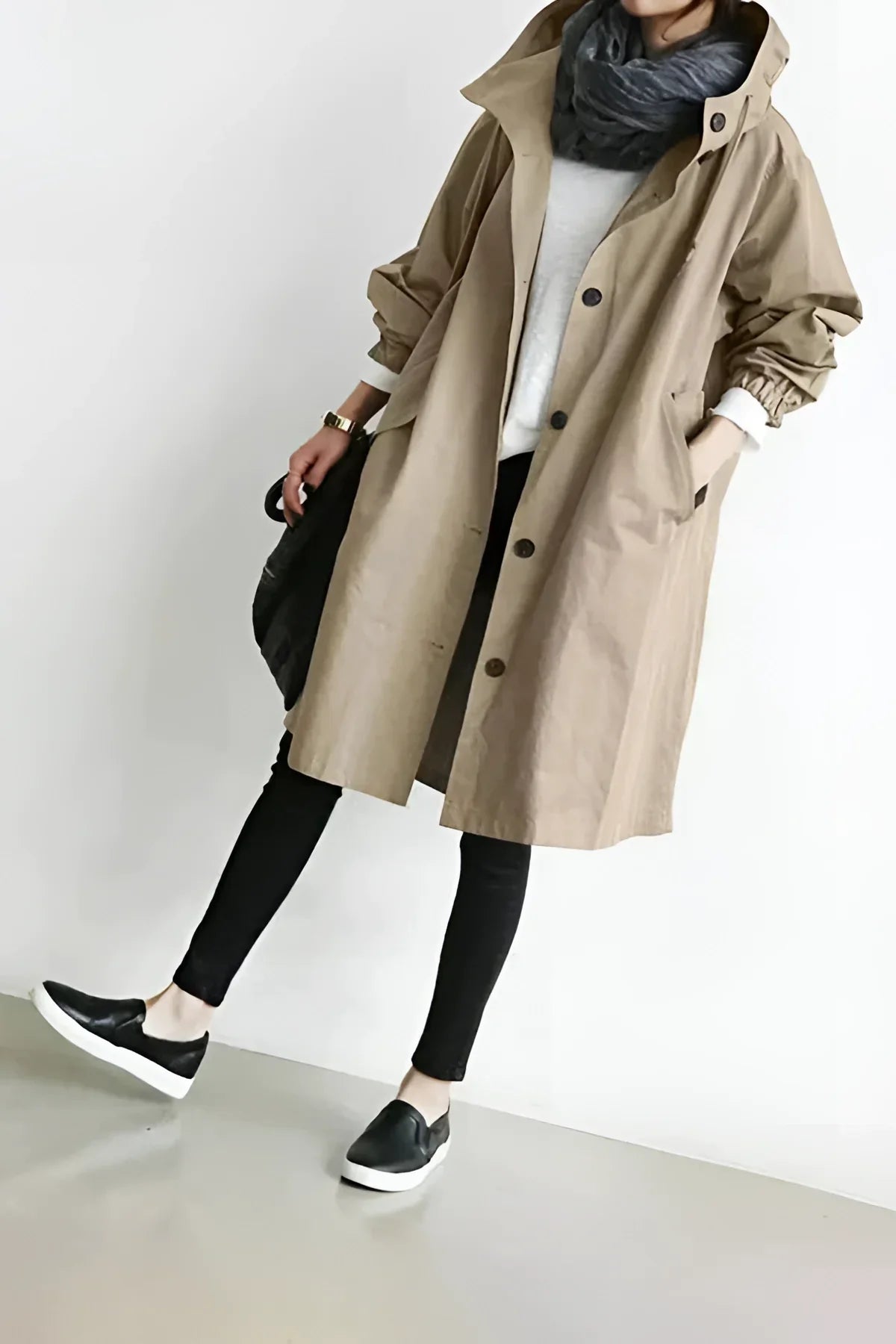Hooded Raincoat for Women — Waterproof Cotton Blend, Oversized, S to 5XL in Beige