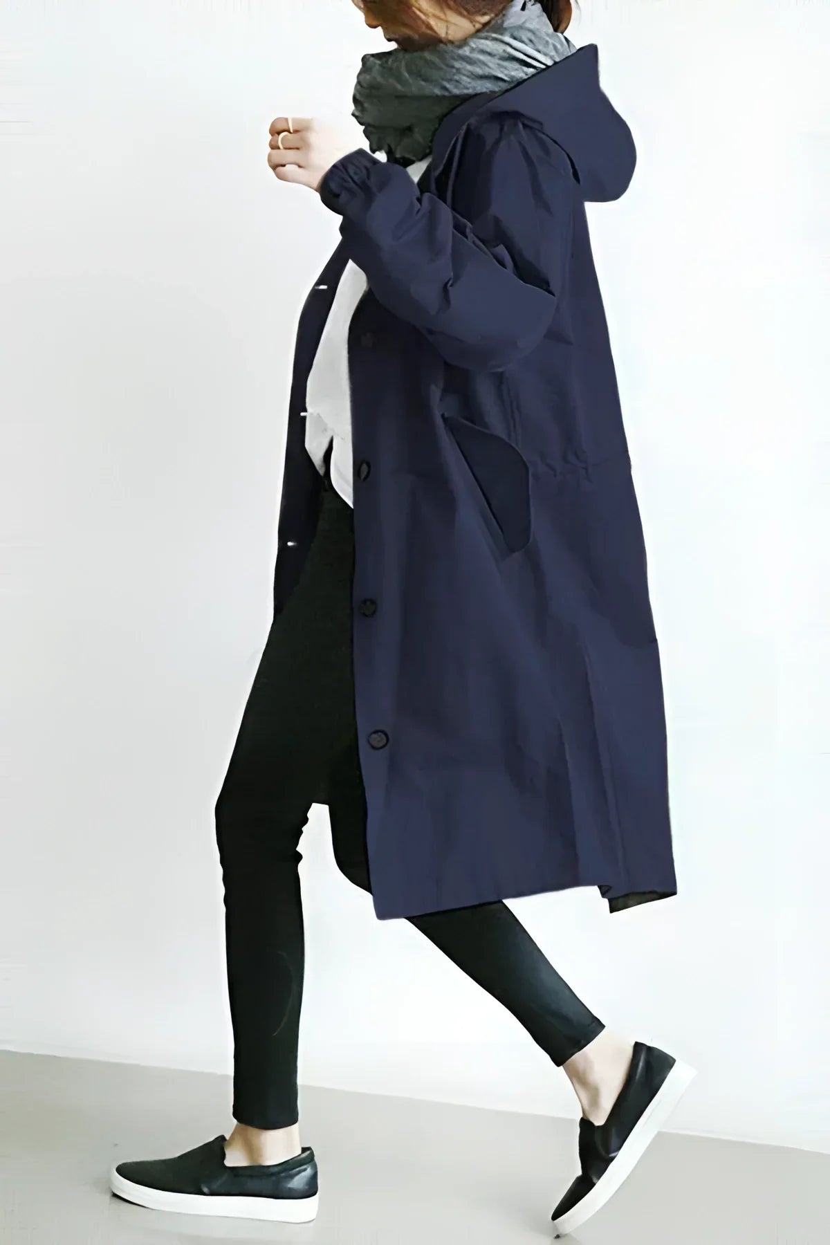 Hooded Raincoat for Women — Waterproof Cotton Blend, Oversized, S to 5XL in Marine blue