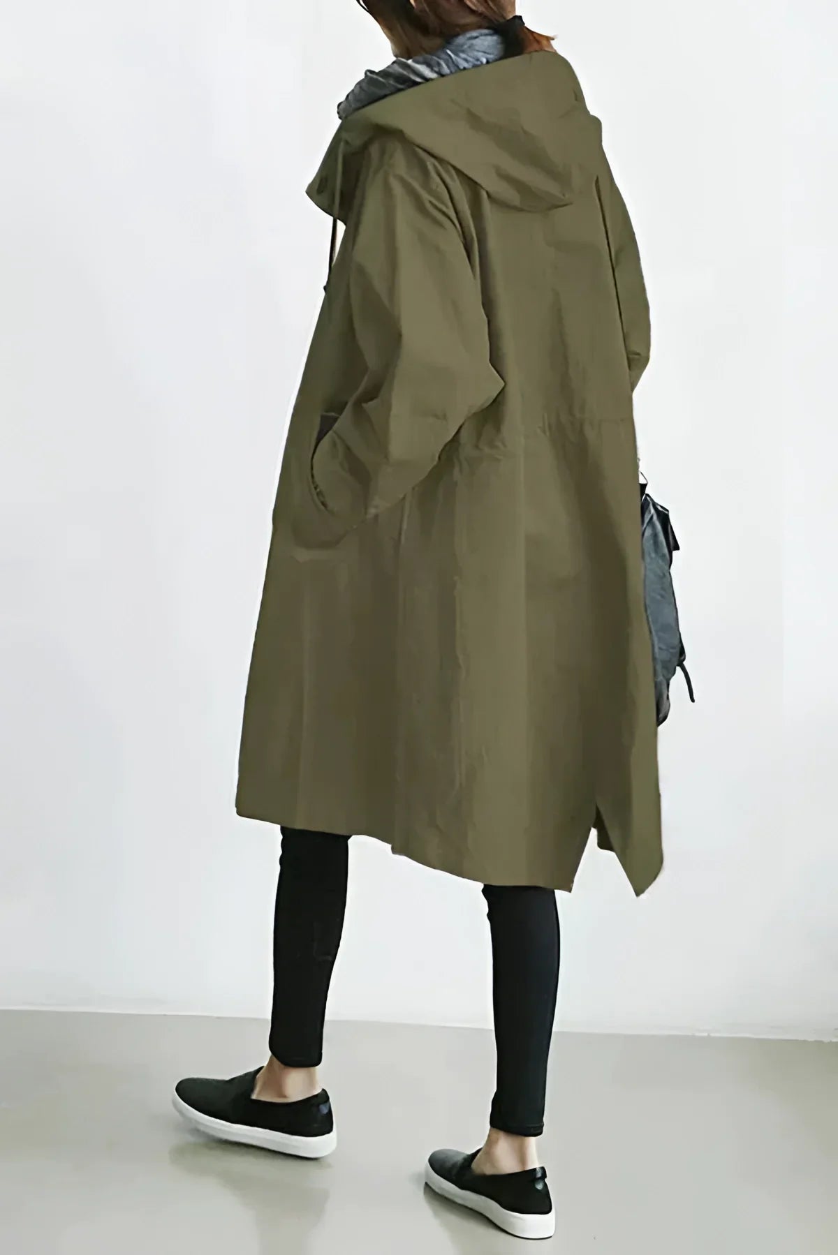 Hooded Raincoat for Women — Waterproof Cotton Blend, Oversized, S to 5XL in Army Green