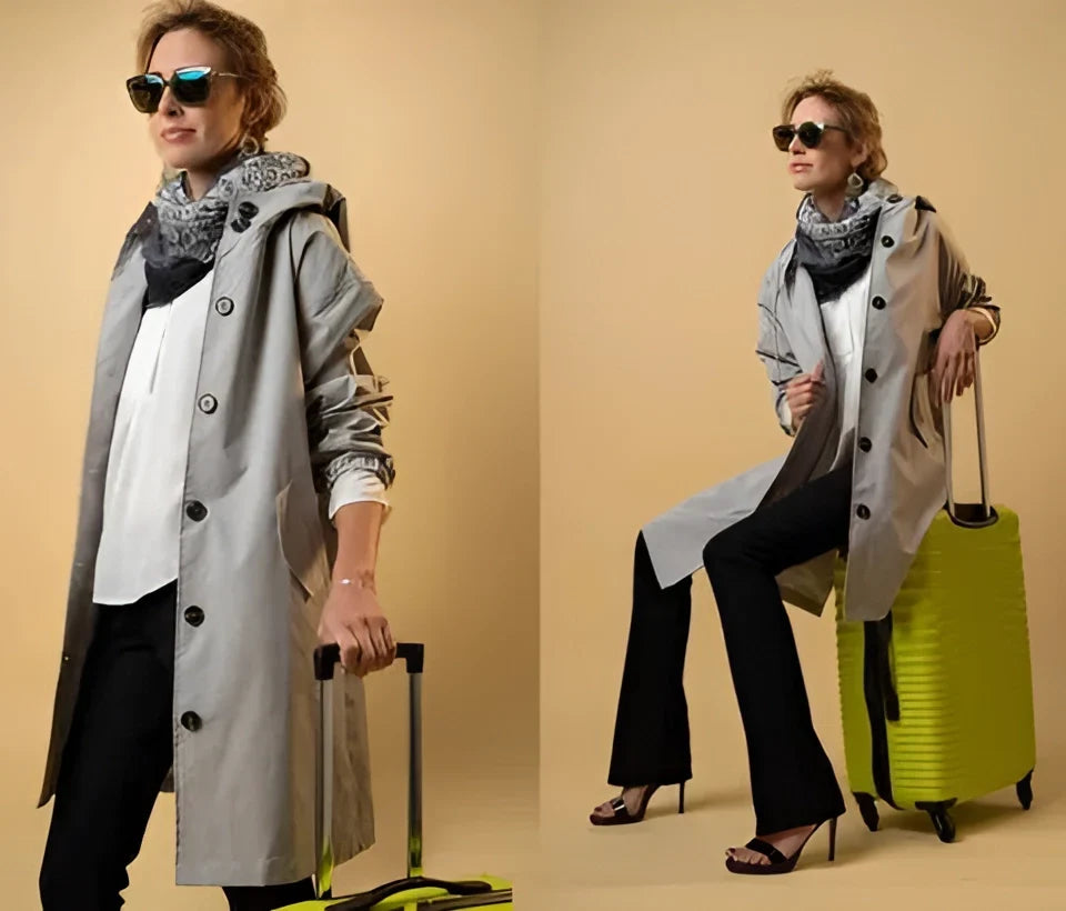 Back view of the oversized hooded raincoat for women