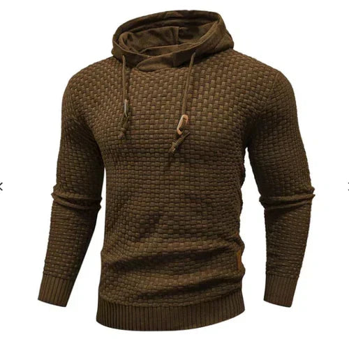 Men's Tactical Hoodie — Cotton Blend, Drawstring Hood, Black or Khaki in Brown