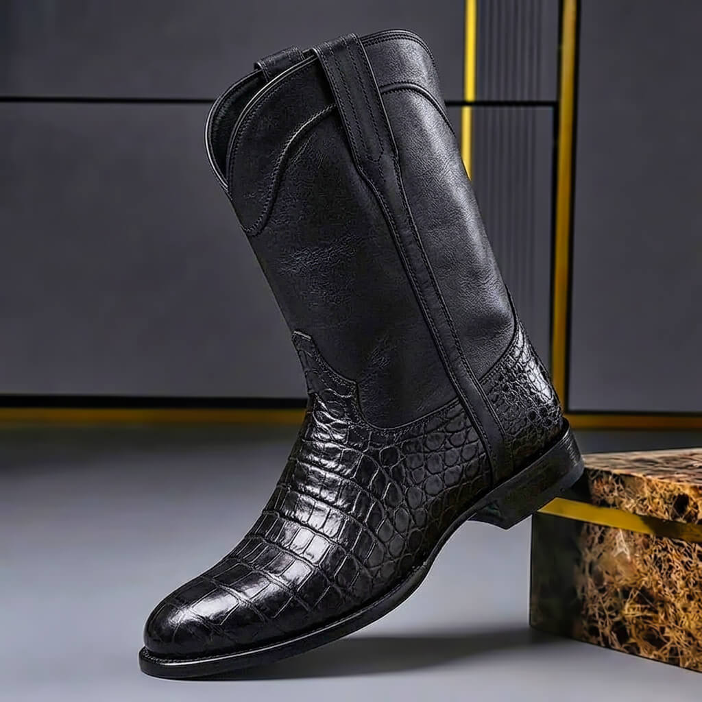 Men's casual leather boots — front view showing the toe shape