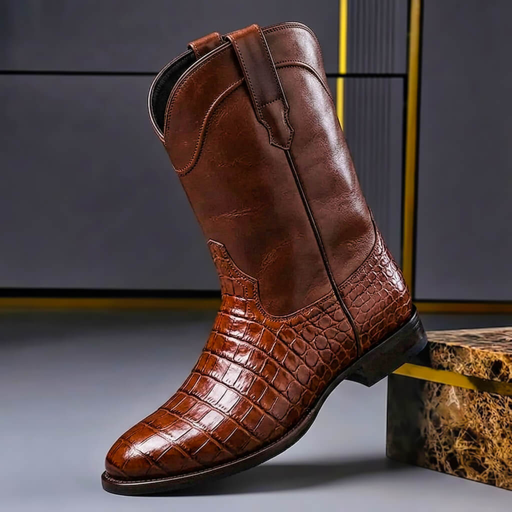 Men's casual leather boots — side profile of the full boot