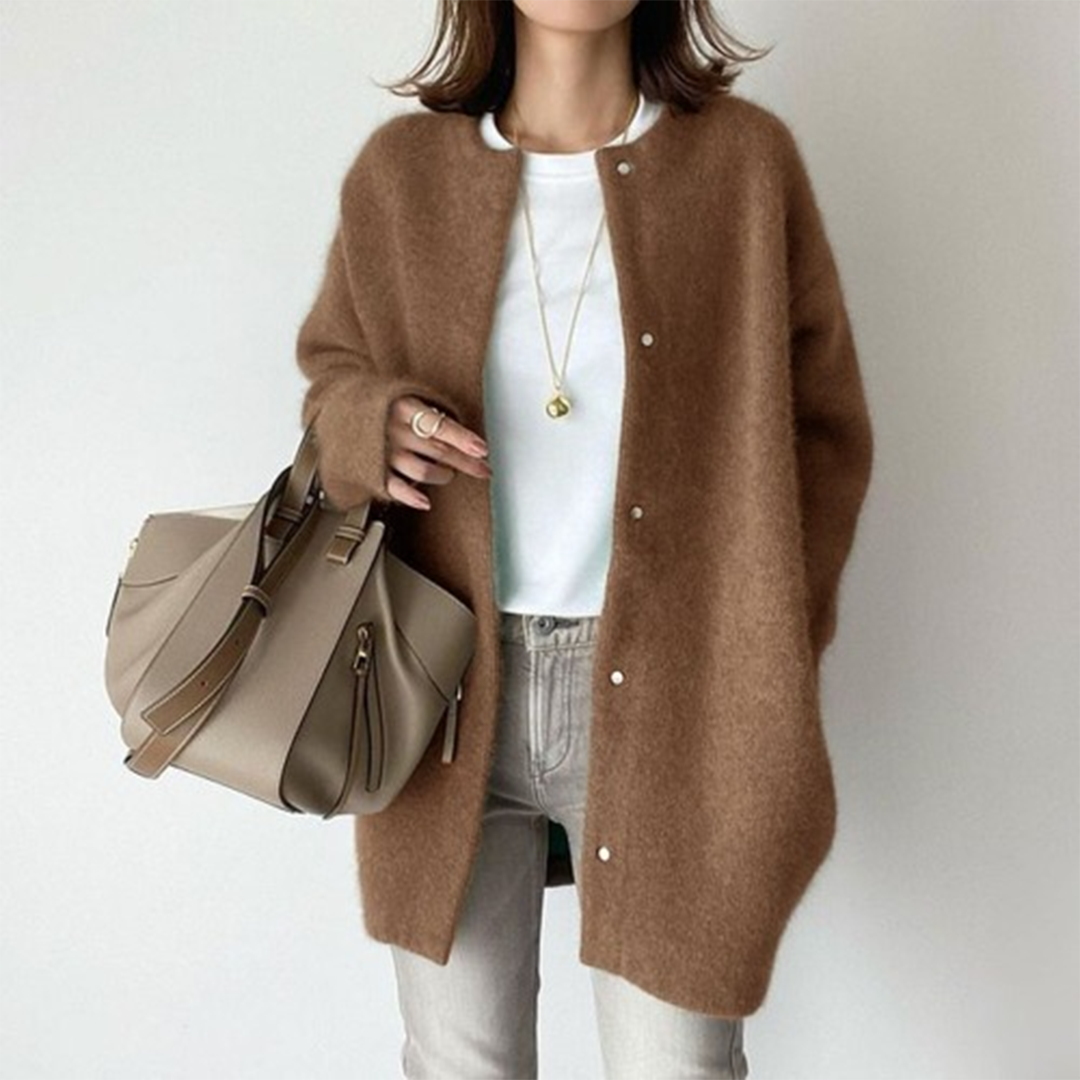Lightweight cardigan sweater in caramel brown
