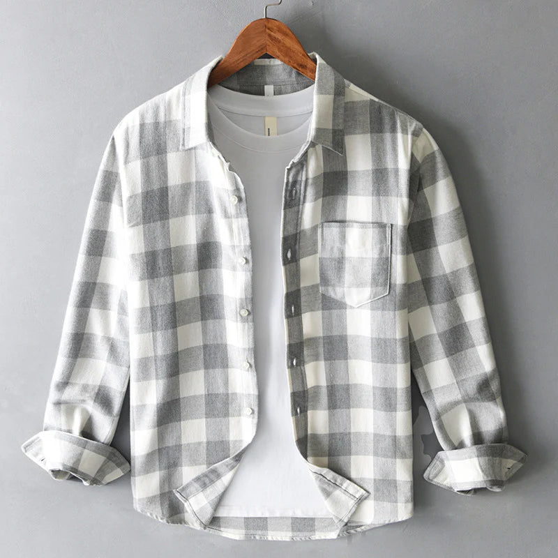 Close-up of the check pattern and chest pocket