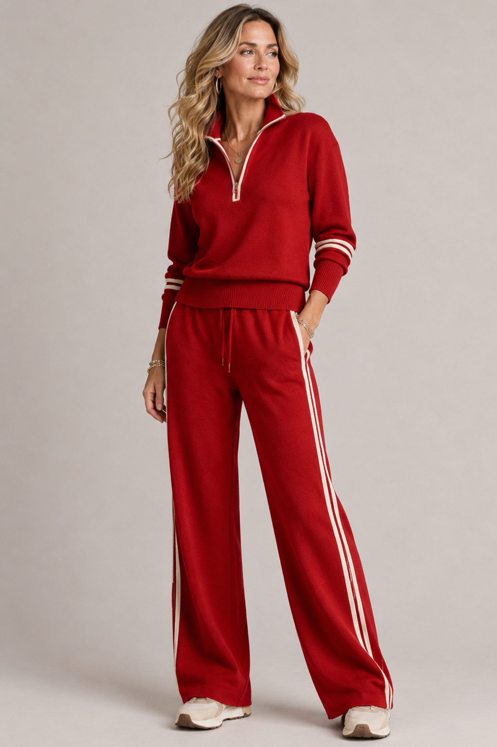 Knit matching set for women, alternate colourway shown full length