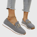 Cushioned arch support footbed inside a womens loafer