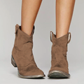 Western ankle boots for women, side view of the suede upper and low block heel