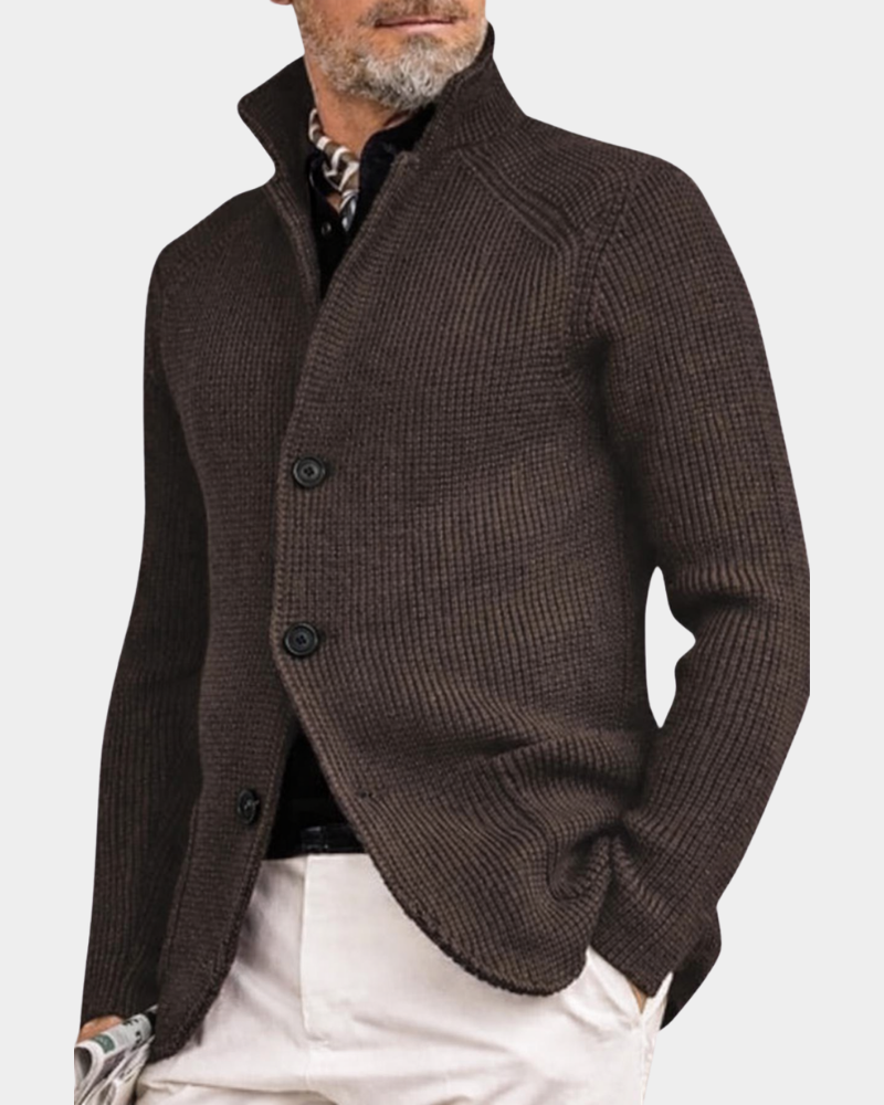 Warm winter coat for men, front view on model