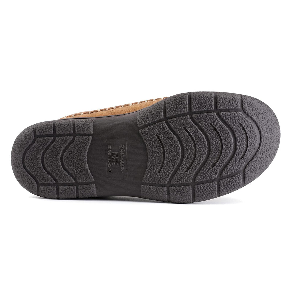 Men's moccasin slippers shown in all four colours