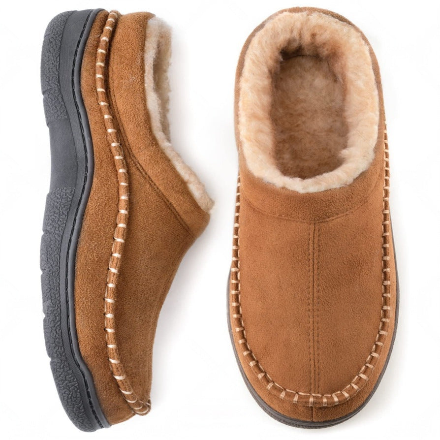 Close-up of the plush fleece lining inside the moccasin slipper