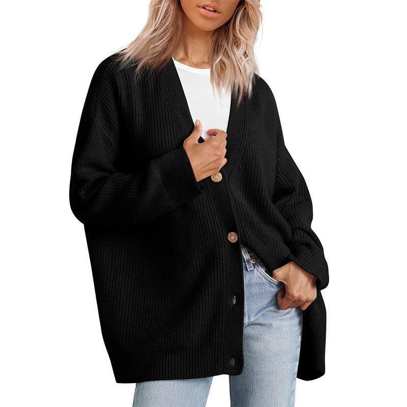 Oversized cashmere cardigan sweater for women, front view on model