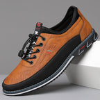 Men's dress shoes with arch support in camel brown, side profile