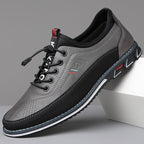Cushioned footbed detail inside a mens dress shoe with arch support