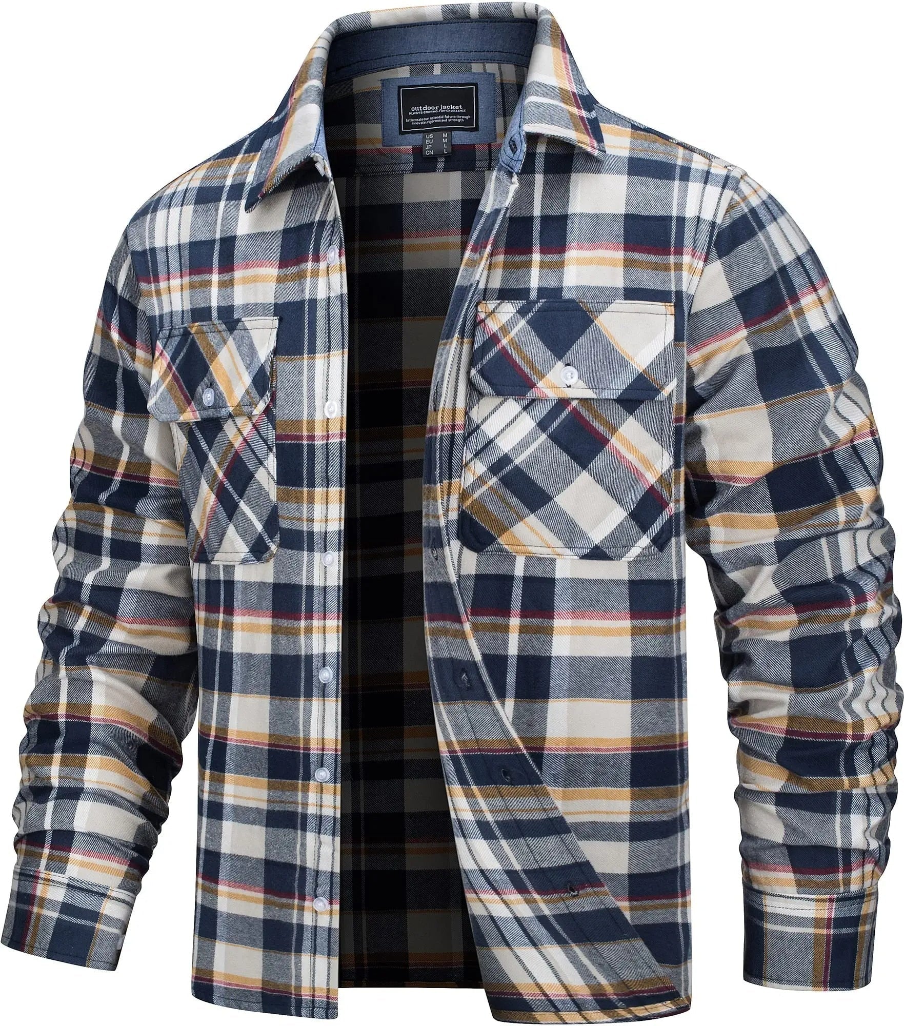 Men's shirt jacket showing the relaxed fit through the body