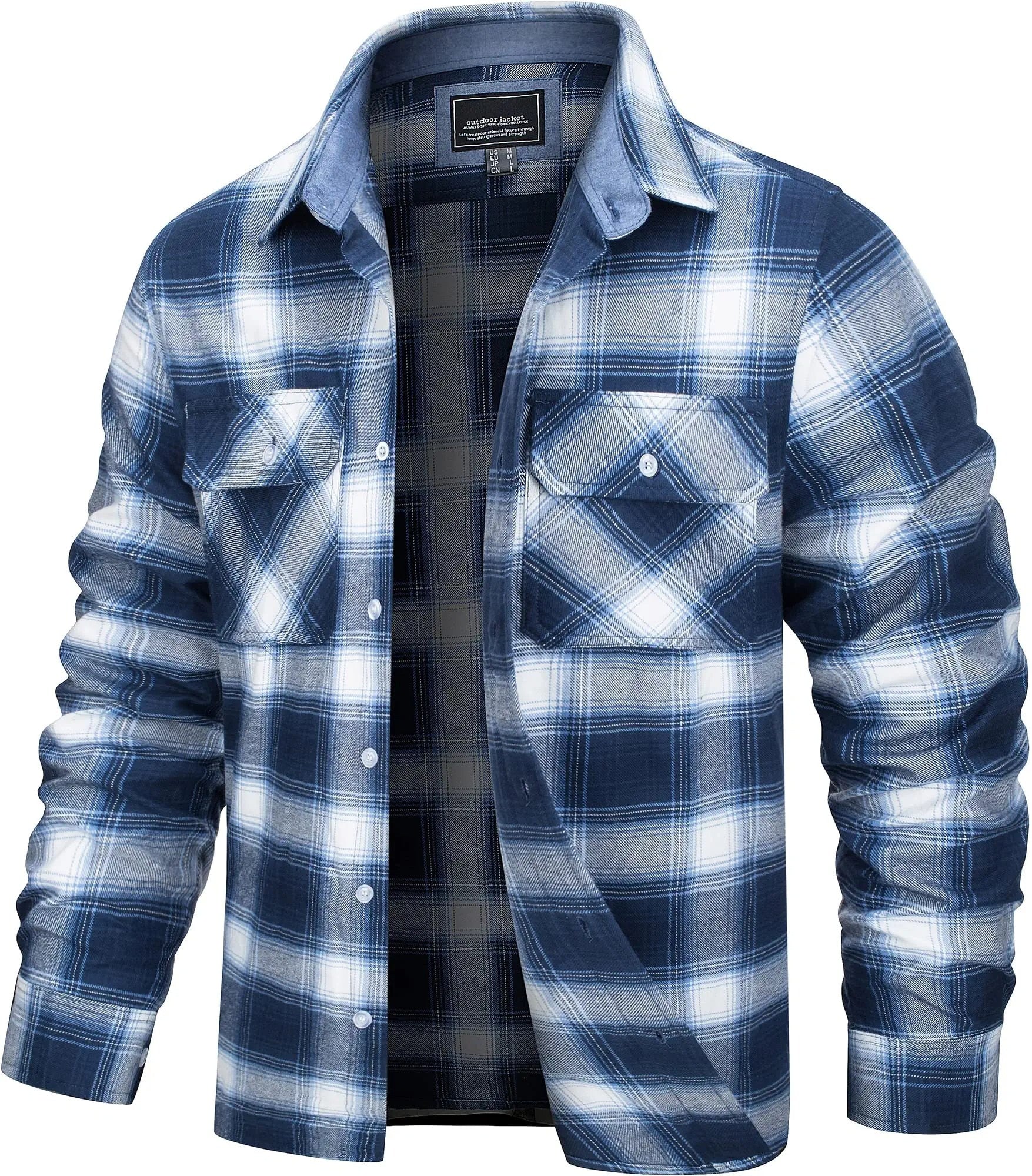 Men's plaid flannel shirt jacket in an alternate colorway