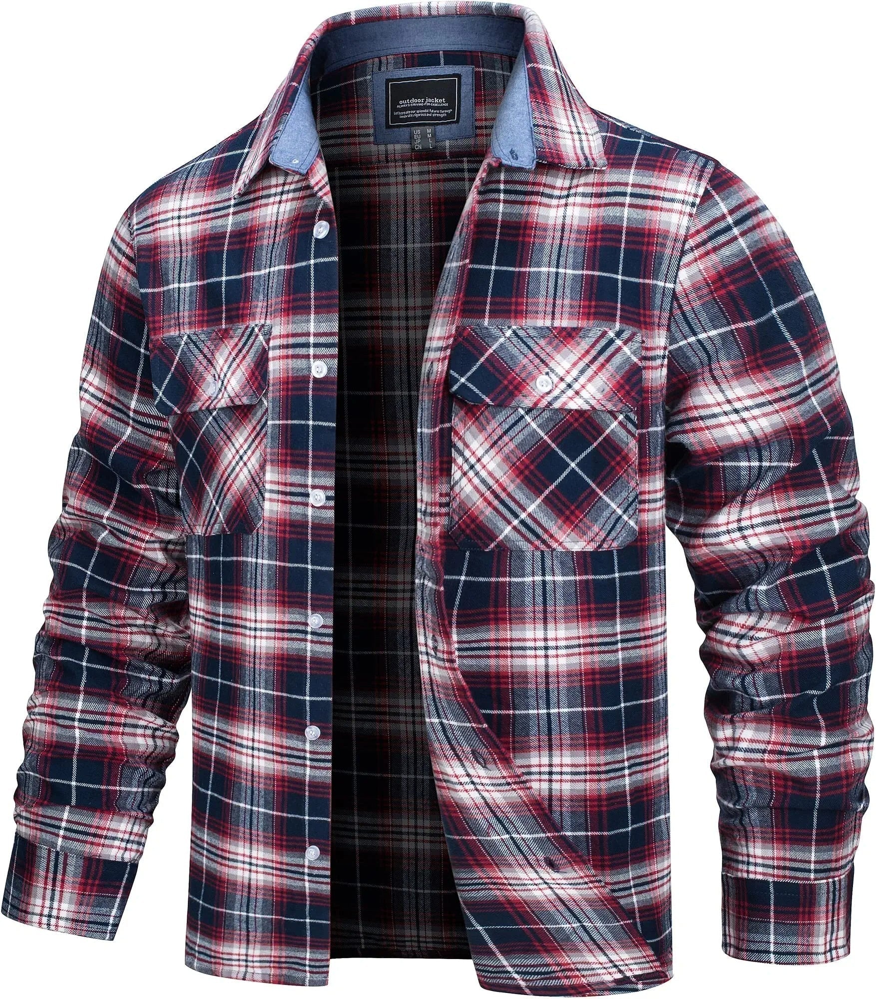 Men's cotton flannel shirt jacket seen from the back