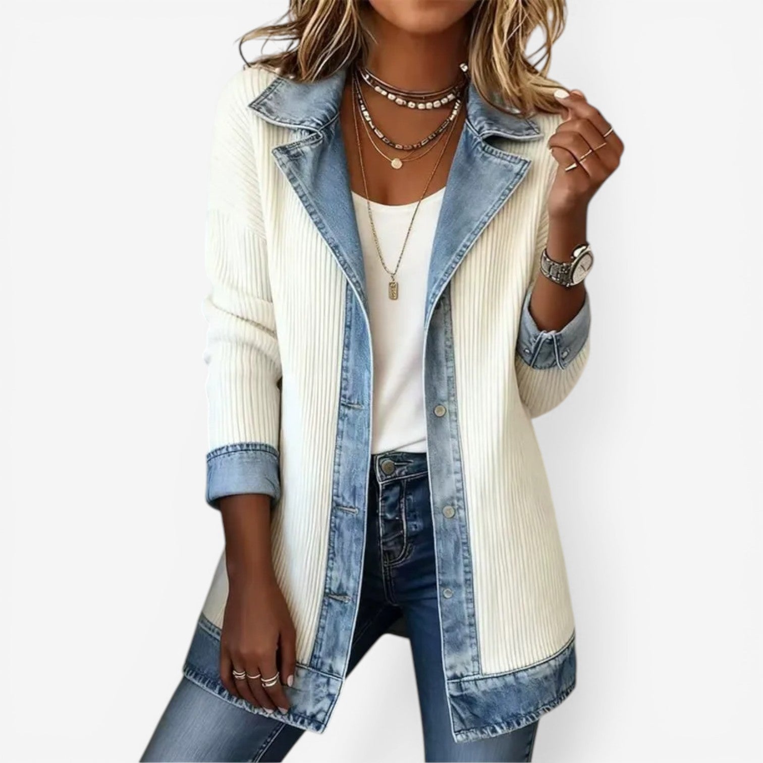 Shirt jacket — front view on model
