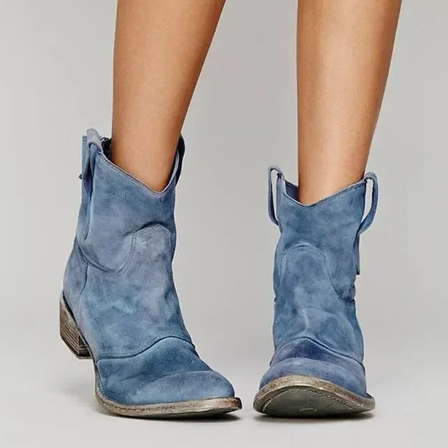 Western ankle boots for women, close view of the dual pull tabs at the shaft