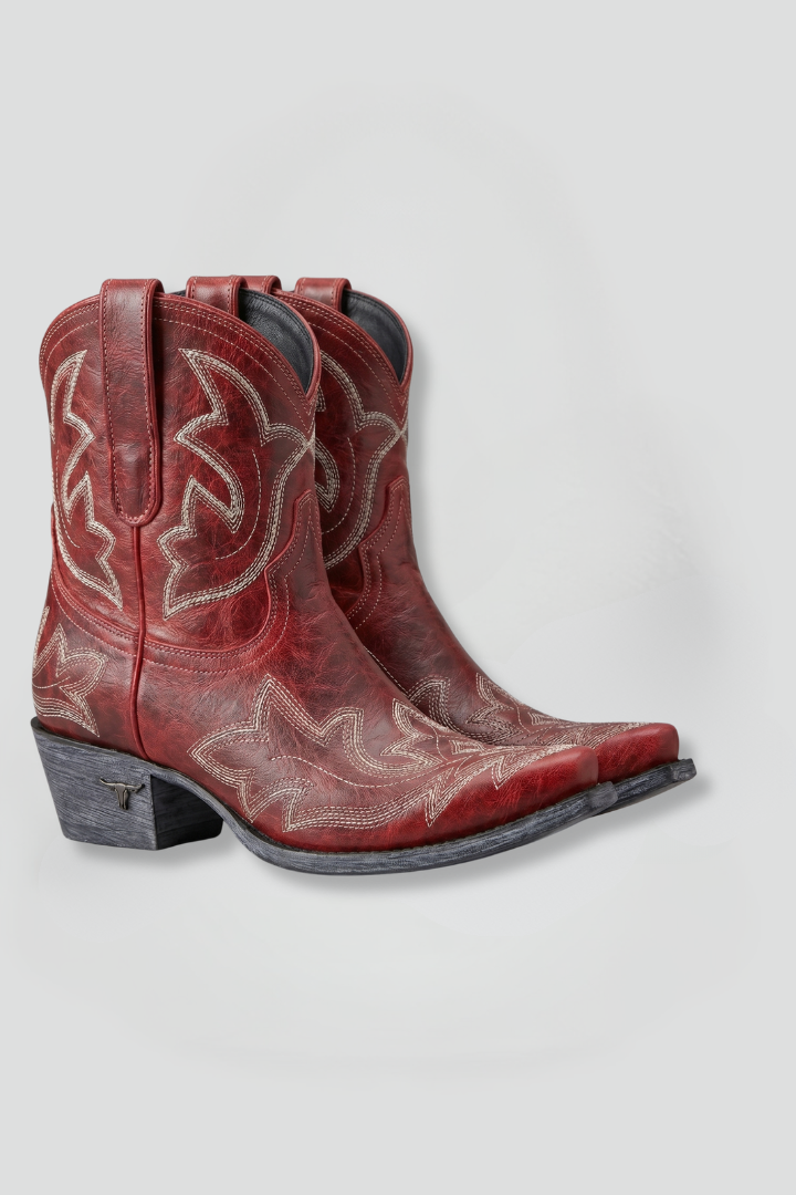 Embroidered cowgirl boots for women, full side view of the mid-calf shaft