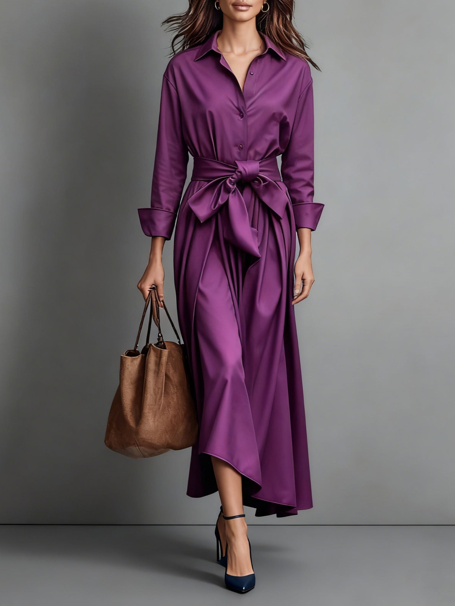 Long sleeve shirt maxi dress — close-up of the fabric and stitching