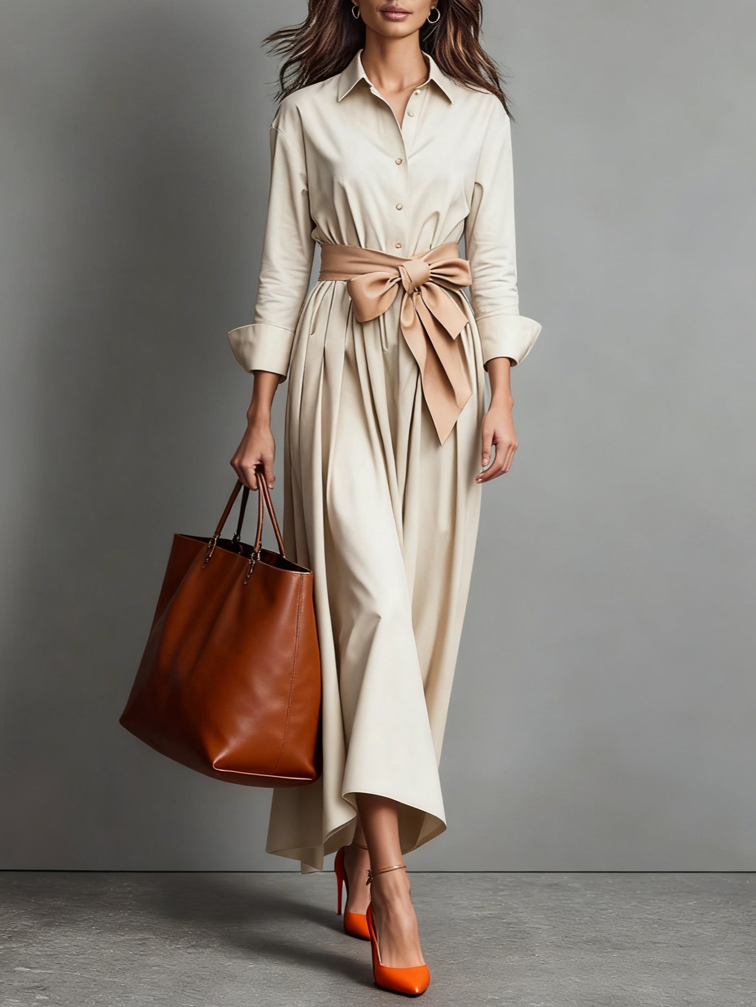 Long sleeve shirt maxi dress — detail of the front closure