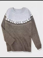 Gray Nordic sheep sweater laid flat showing the full pattern
