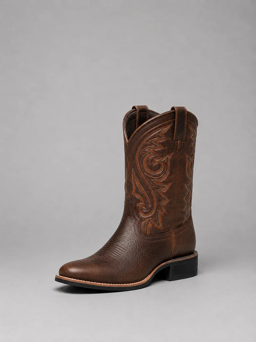 Brown embroidered western boots for women, side profile