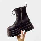 Inside side zipper on the platform combat boot