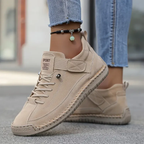 Orthopedic shoes for women in black, side view showing the wide toe box
