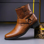 Men's lace up leather boots in cognac brown, side view