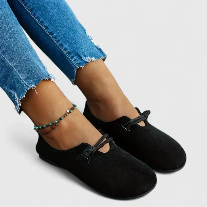 Comfortable orthopedic loafers for women, close view of the cushioned footbed and shock absorbing sole