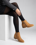 Block heel ankle boots for women in brown, side profile