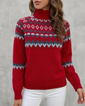 Red fair isle turtleneck sweater for women, front view