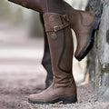 Knee high leather boots for women, pair shown side by side