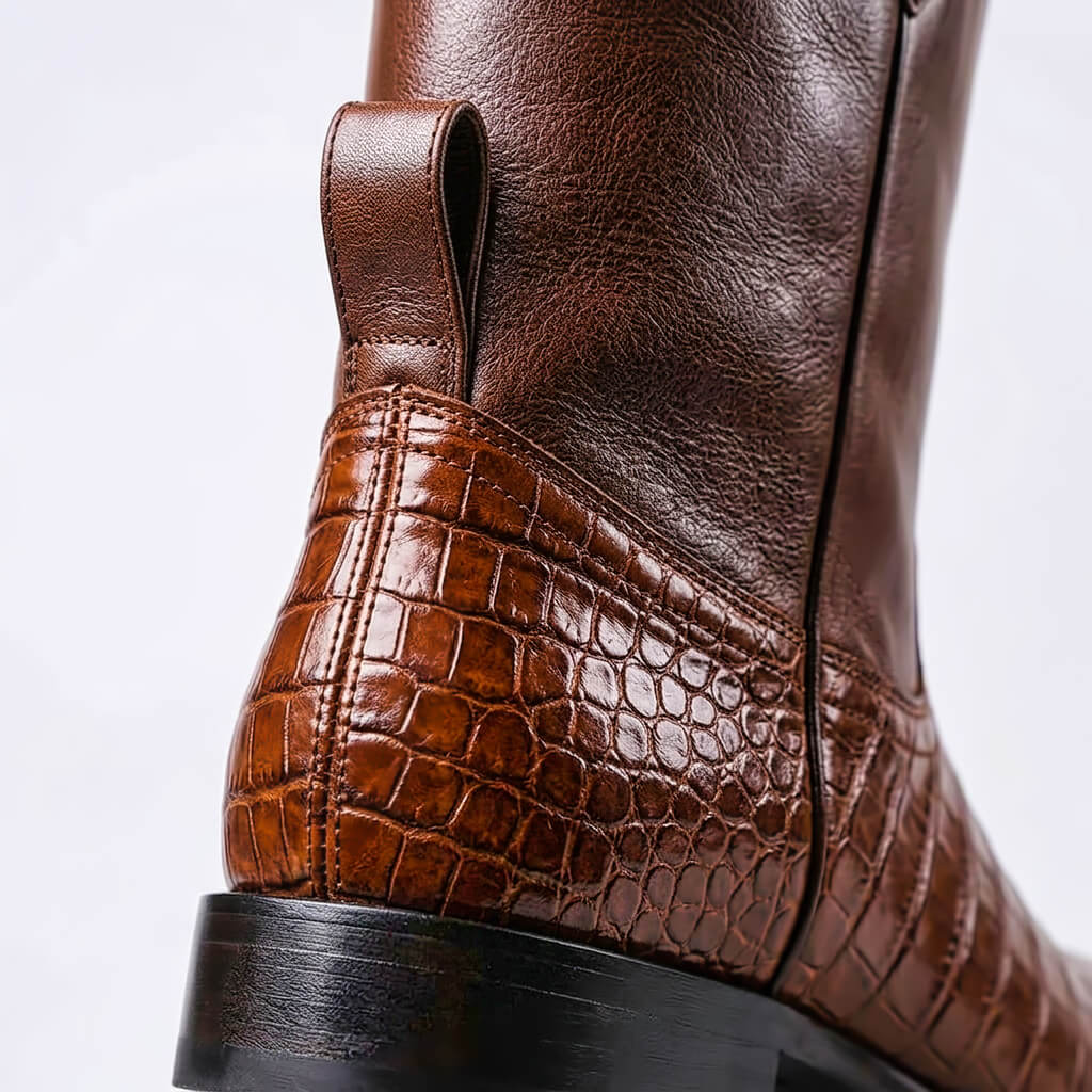 Men's casual leather boots — back view of the shaft and heel